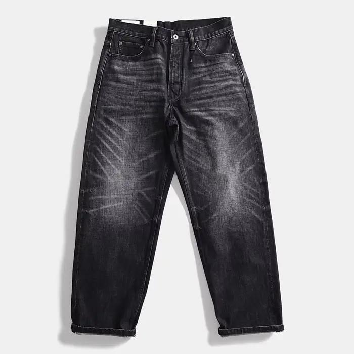 Jean droit en Denim à lisière lourde, pantalon japonais ample, coupe large, 100% coton, Vintage, mou