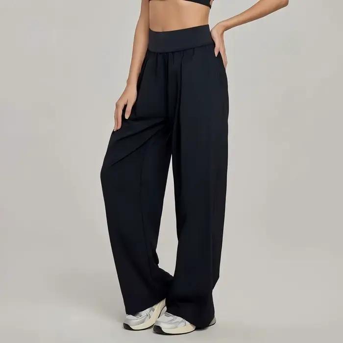 Pantalon femme jambe large taille haute pantalon ample été pantalon de Yoga décontracté drapé respir