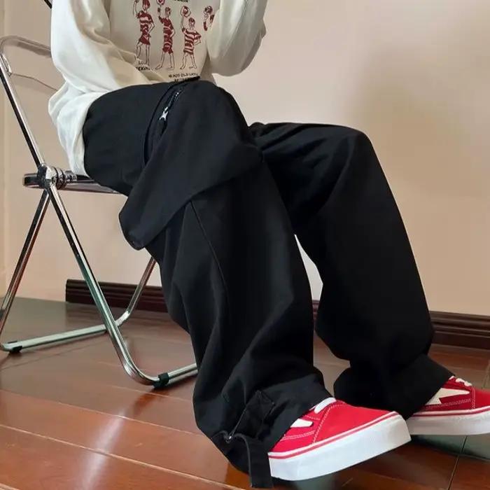 Pantalon de travail décontracté pour homme, pantalon hip-hop, jambe droite, jambe large, vin rouge, 