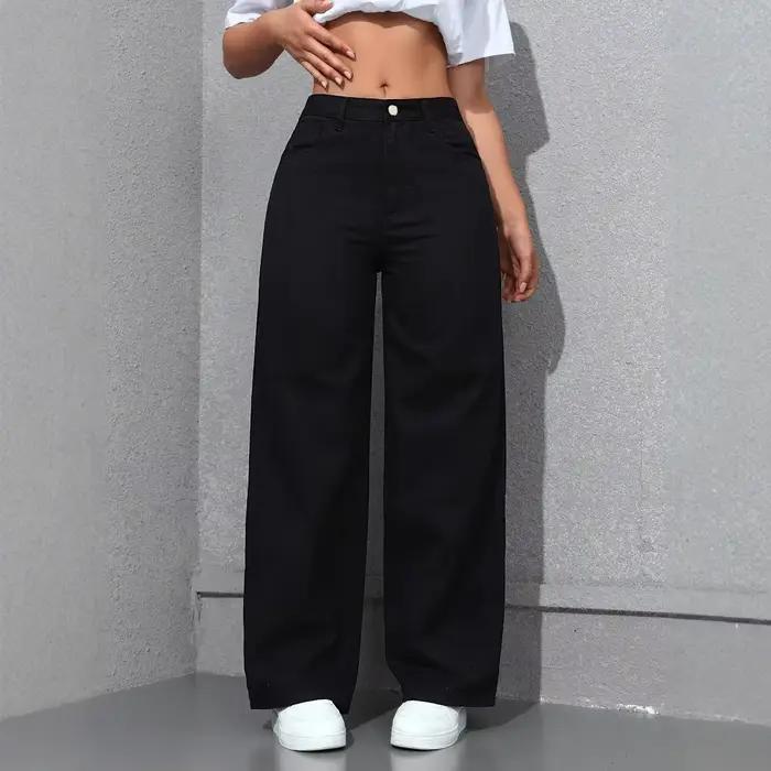 Jeans femmes Denim pantalon large jambe pantalon Denims taille haute lavé en détresse bases pantalon