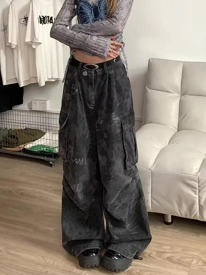 Goth Dark Academia Jeans Femmes Grunge Japonais Abi Y2K Denim Pantalon Cargo Années 2000 Goblin Core