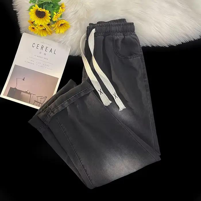 Jean baggy homme 2026 en tissu Lyocell, pantalon large printemps-été avec cordon de serrage et taill