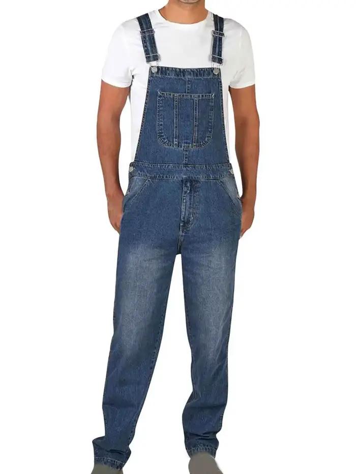 Vintage hommes combinaison jean printemps été salopette Denim crayon pantalon surdimensionné ample d