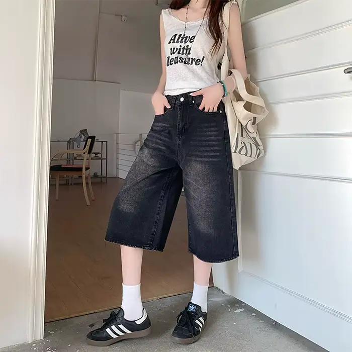 Jean droit taille haute bleu clair délavé pour femme, nouvelle collection été 2025, coupe ample poly
