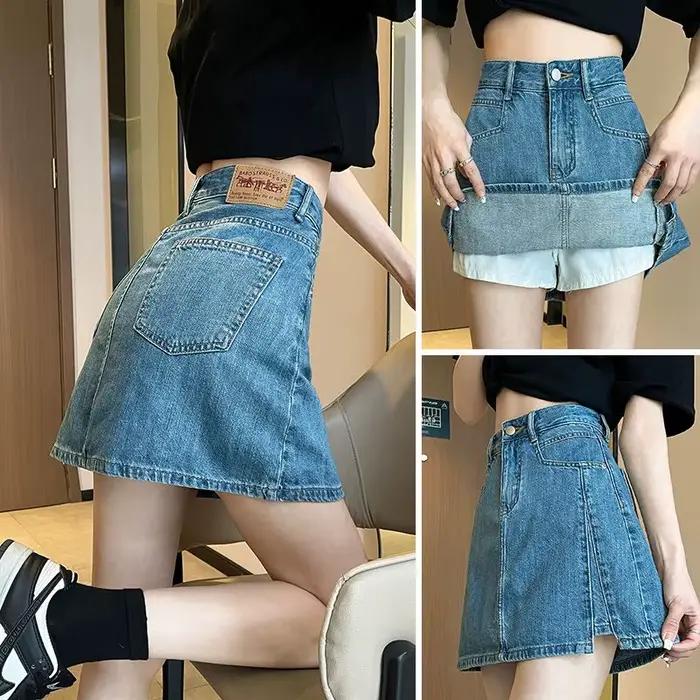 Flykcoozooi jupe en jean bleu pour femmes été nouvelle mode coréenne fille épicée Anti-éblouissement