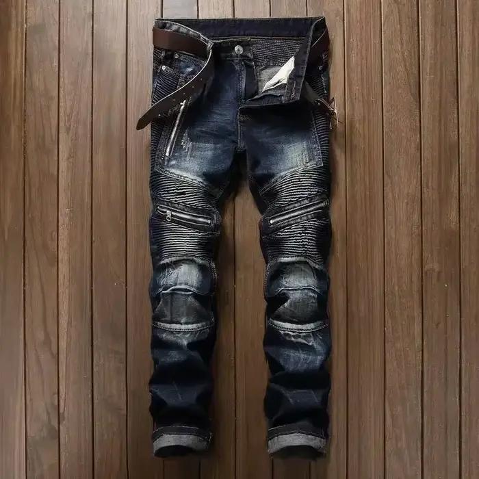 Punk Street Style déchiré jean moulant hommes Vintage lavage solide Denim pantalon hommes décontract