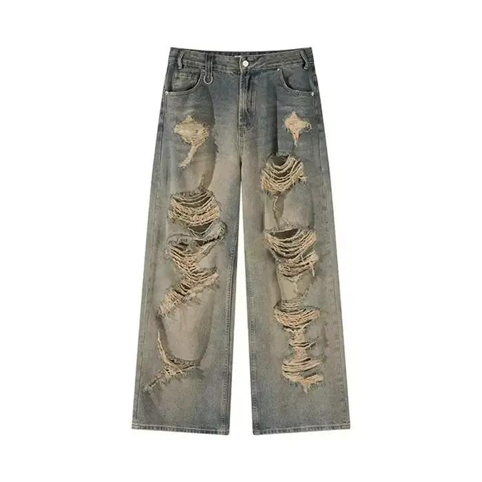 Trous déchiré hommes jean respirant haute rue Denim pantalon pour homme nouveau trou à la mode mâle 