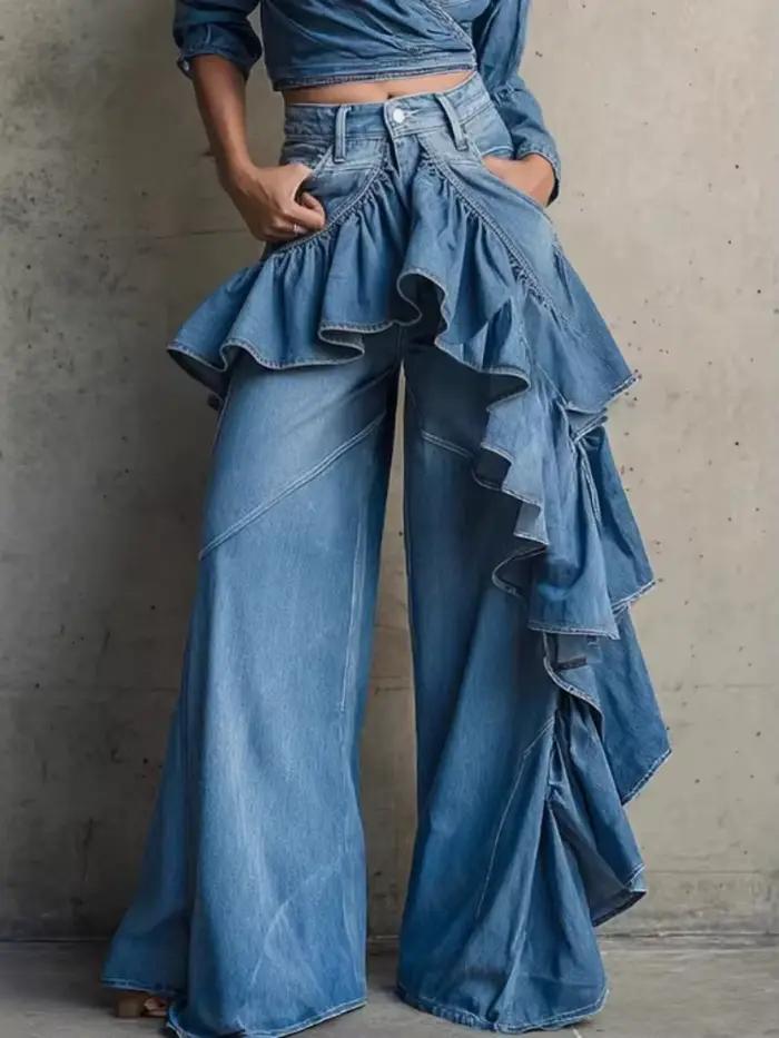 Jean bleu pour femme, taille haute, style vintage, coupe droite, baggy, hip-hop, streetwear, Y2K, st