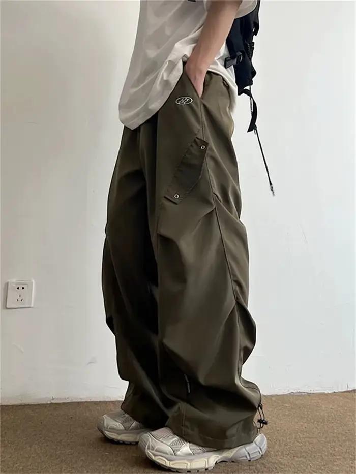 Pantalon cargo noir pour homme, coupe large, style dessin animé, séchage rapide, streetwear ample, o