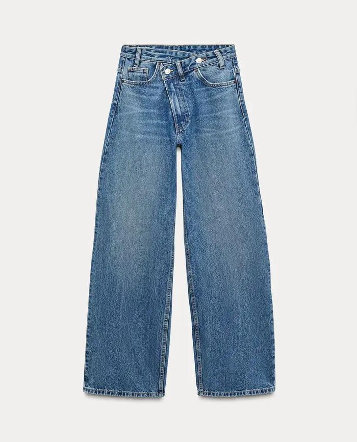 Jean Double boutonnage à jambes larges pour femmes, polyvalent, élégant, décoration de boutons, tail