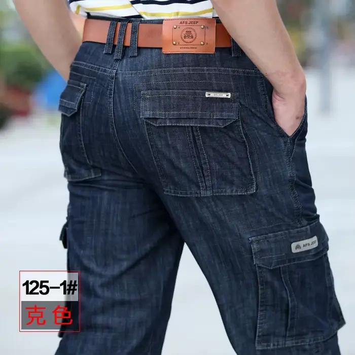 Pantalon en jean militaire pour hommes, vêtements de travail, Cargo multi-poches, pantalon droit en 