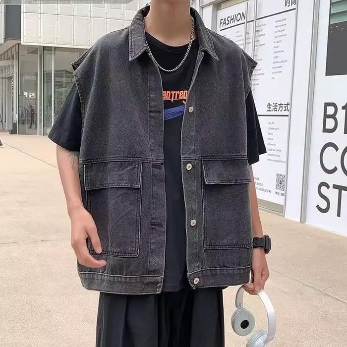 Gilet en jean sans manches pour hommes, nouveau Style d'été décontracté, manteaux à revers amples, m