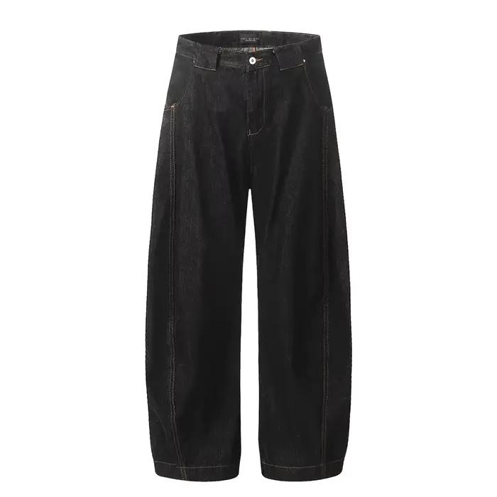 Pantalon en denim épissé pour homme, jean droit, jambe large, poche, rétro, streetwear, fjadt