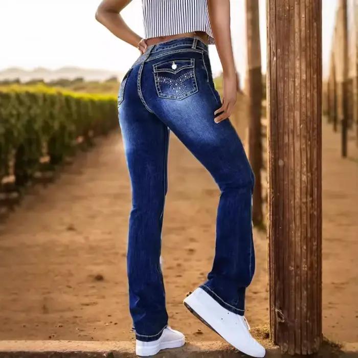 Denim Flare pantalon femmes lavé en détresse jean taille moyenne Streetwear 2025 automne Denims Vint