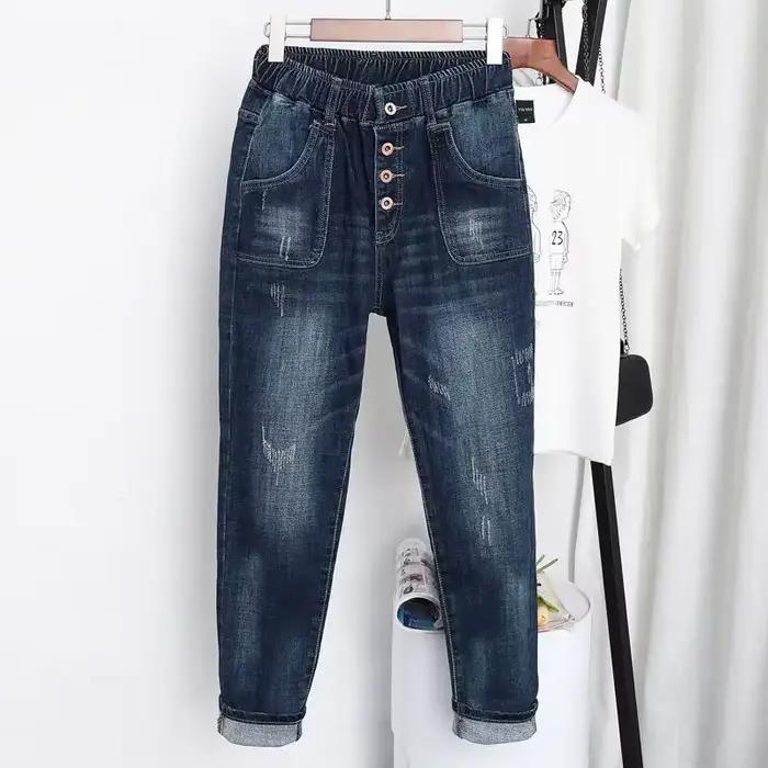 5XL taille haute jean femmes Vintage grande taille jean Femme sarouel ample petit ami Denim jean Str