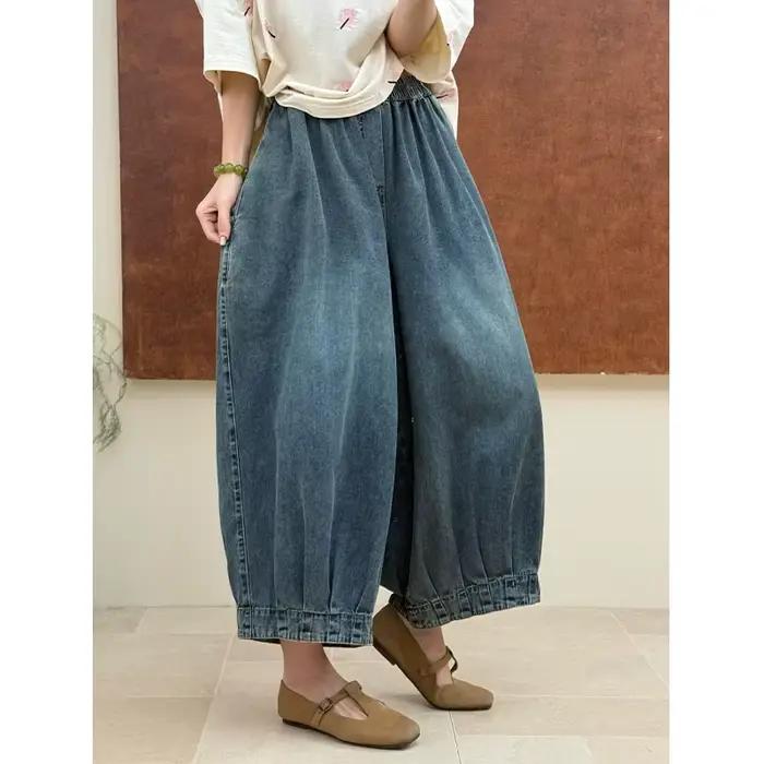 Masss Wasss Pantalon en jean vintage coréen pour femme, collection 2026, coupe ample, couleur unie, 