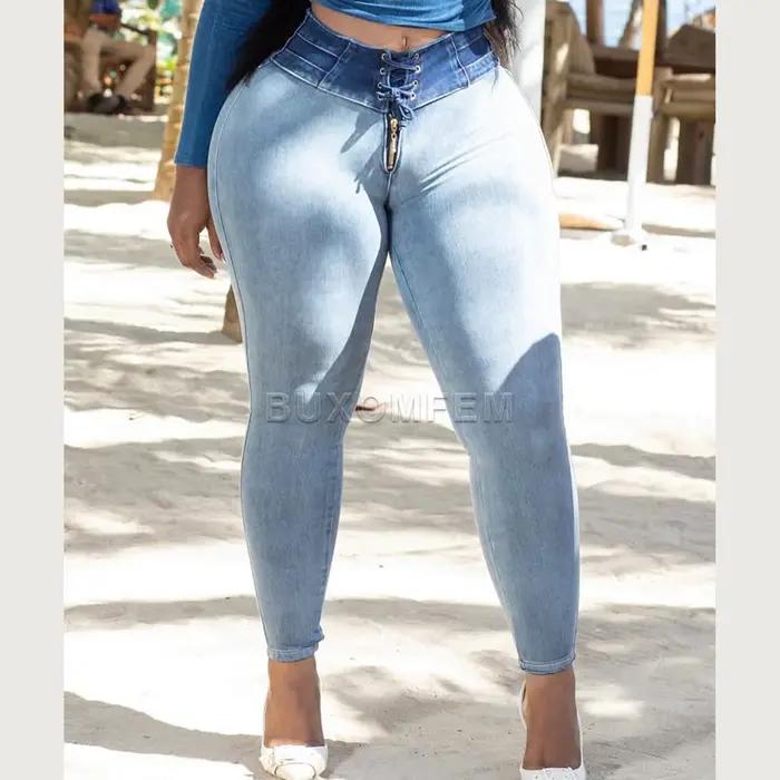 Pantalon en Denim Push Up pour femme, bas élégant, serré, coupe Slim, taille haute, fesses pêche, pa