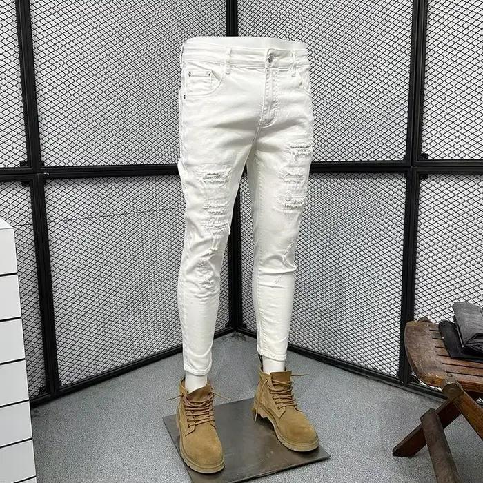 Jeans blancs déchirés pour hommes, printemps et automne 2026, nouvelle tendance, marque tendance, pa