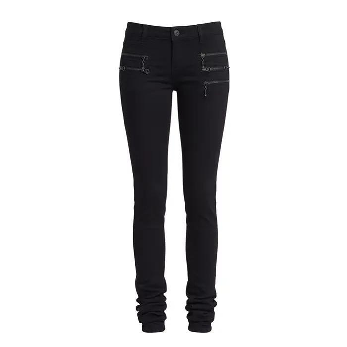 ReddaChic – Jean noir extensible pour femme, style punk, poches zippées, coupe ajustée, taille basse