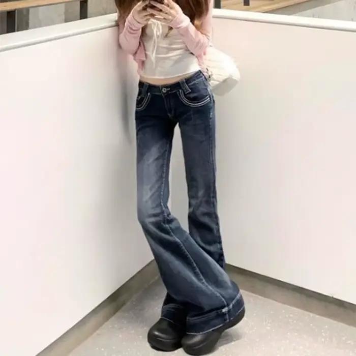 Pantalon évasé en Denim pour femmes, Streetwear à la mode, taille basse, Y2k, polyvalent, Vintage, a