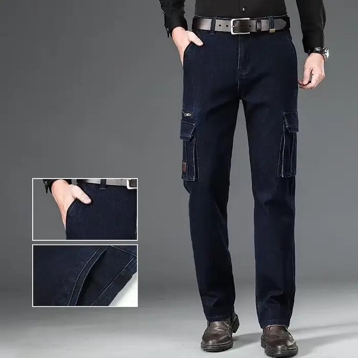 Pantalon cargo en denim multi-poches pour hommes, jean droit décontracté épais, surintendant ser, gr