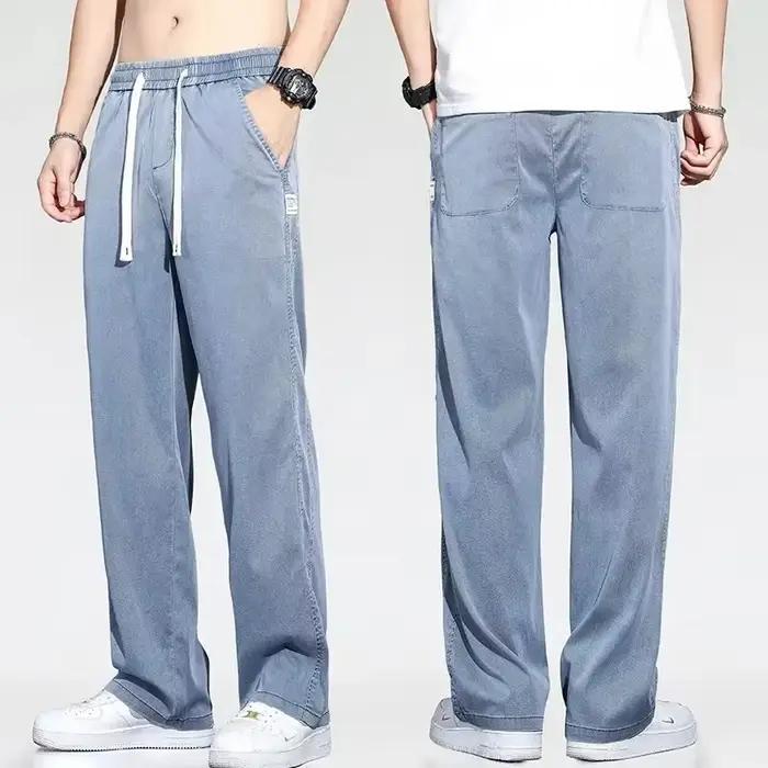 Jean d'été en tissu Lyocell doux pour hommes, pantalon droit ample et fin avec cordon de serrage, ta