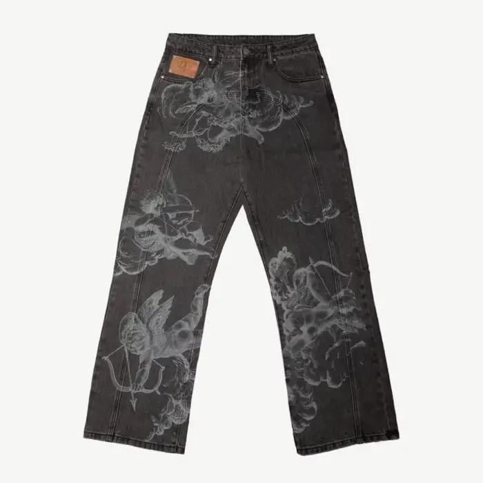 Y2k Angel Baggy Jeans Rétro High Street Cupids Flèche Hommes Femmes Pantalon Américain Hip Hop Stree