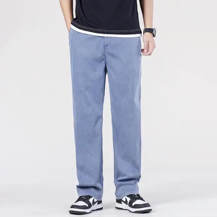 Jean Baggy Classique pour Homme, Tissu Lyocell Fin, Pantalon Droit Décontracté, Denim Doux, FJCoffee