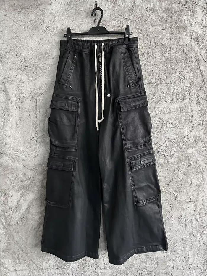 Owen Seak hommes huile cire jean surdimensionné Denim gothique hommes enduit pantalon décontracté ha