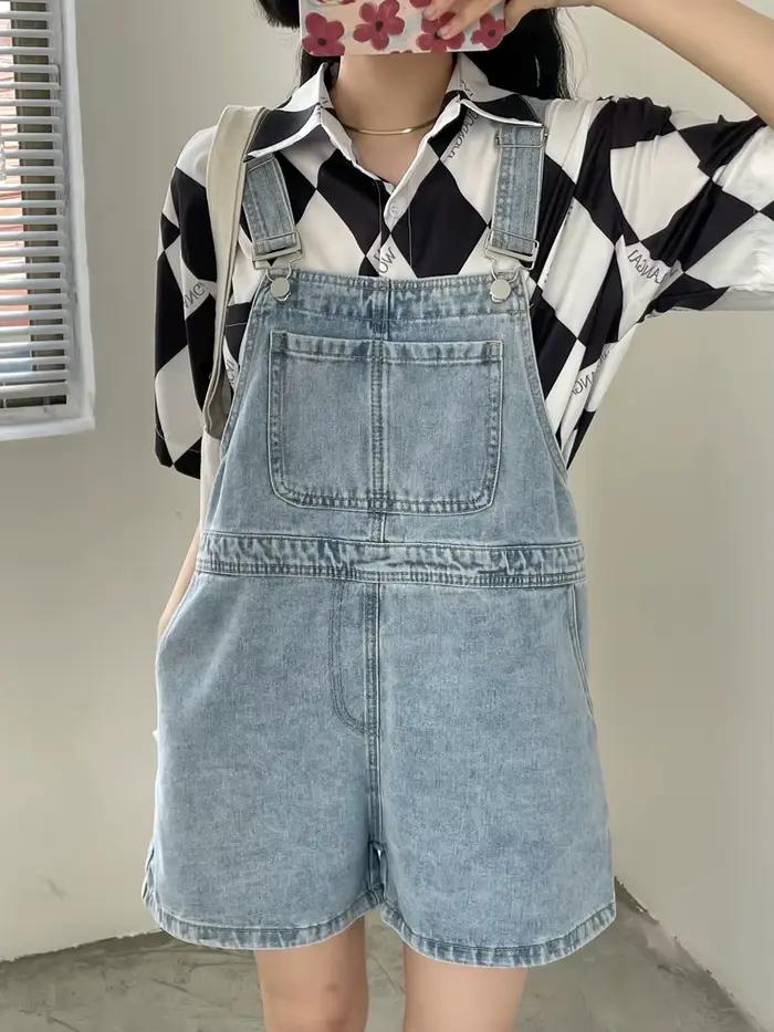 Salopette Courte en Jean pour Femme, Coupe Ample et Large, Style Coréen, pour Femmes de Petite Taill