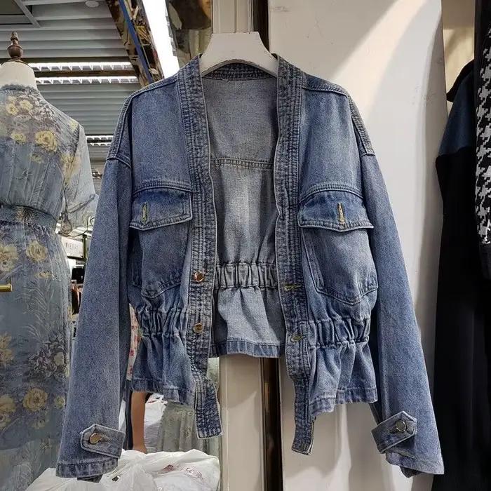 Veste en Jean pour femmes, couleur unie, taille cintrée, Slim, manteau en Jean, bleu, vêtements d'ex
