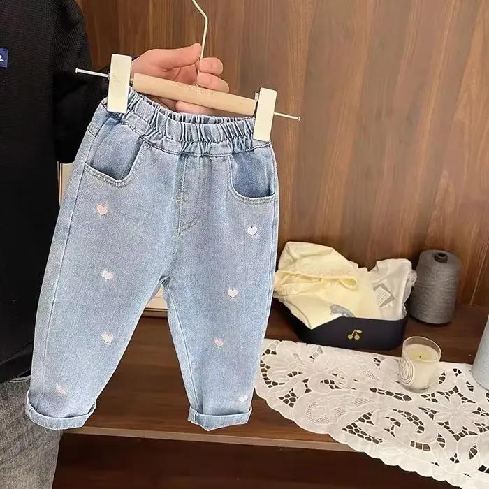 Jeans à Jambes Droites pour Enfant et Bébé, viser Doux Brodés, Lavés à l'Eau, Nouvelle Collection Pr