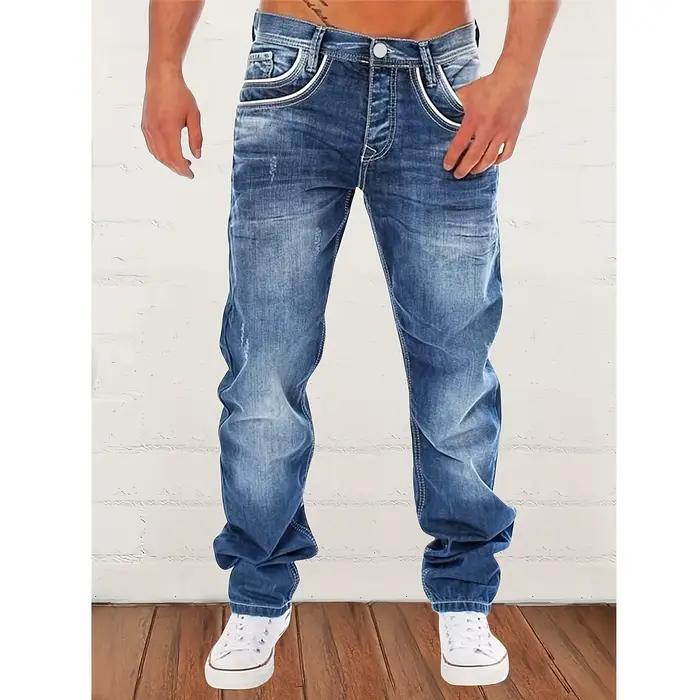 Nouveaux hommes rétro ample décontracté jambe droite jean confortable coupe classique hommes Denim p