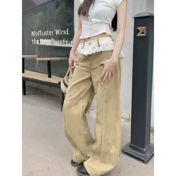 Jean en dentelle brodée 2026 – Pantalon large pour femme, design été
