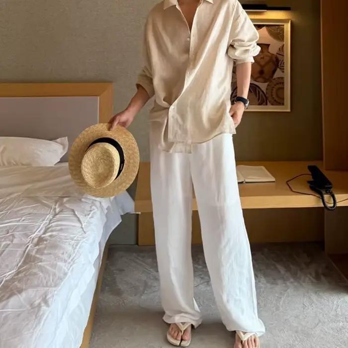 Pantalon en lin Tencel blanc pour hommes, léger, haut de gamme, Style vieux argent, pantalon d'été à