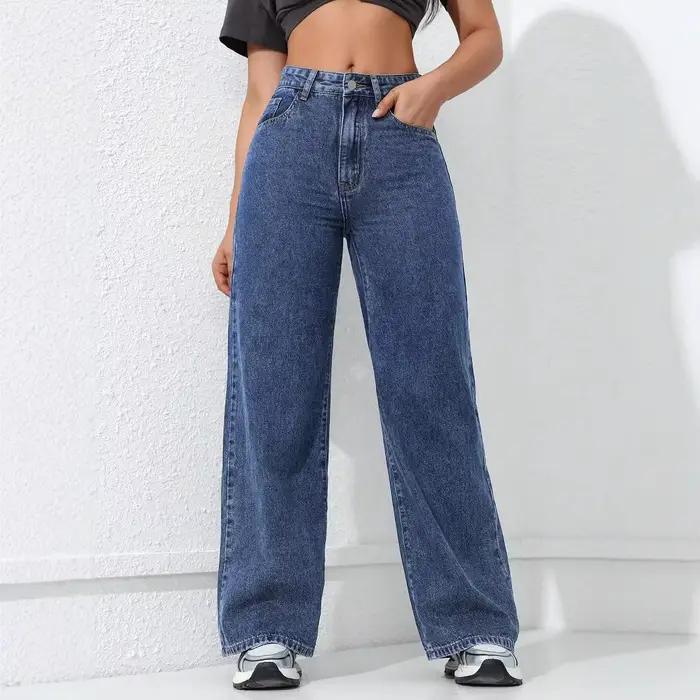 Jean large américain pour femme, nouvelle collection printemps 2026, délavé, coupe droite amincissan