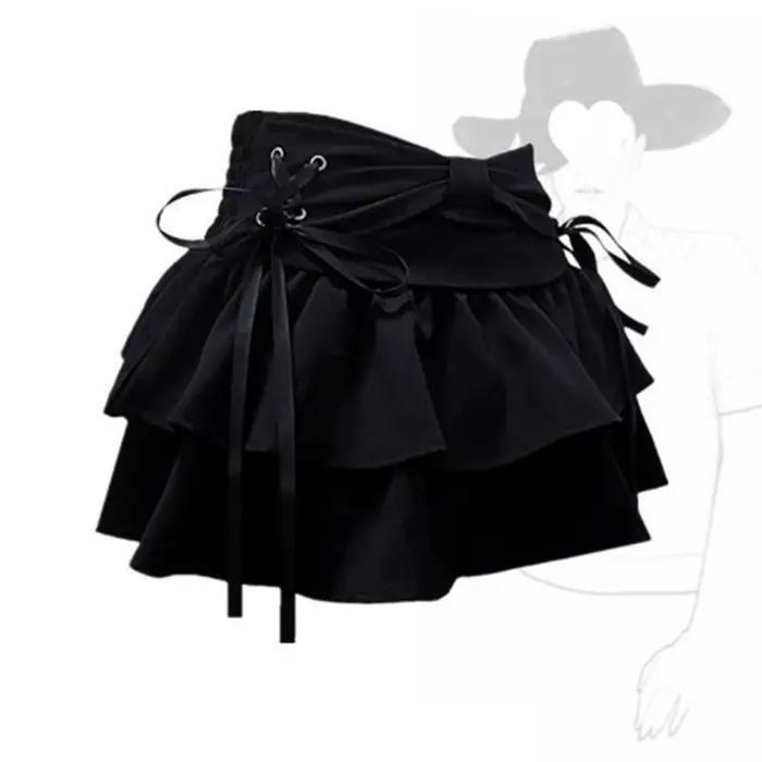 Femmes Y2k Denim Mini Jupe Doux À Volants Kawaii Arc Coquette Jupe Vintage D'été Cutecore A-ligne Je