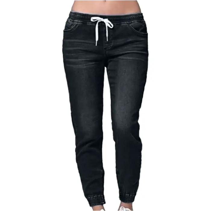 Jeans décontractés pour femmes, pantalon en Denim Harajuku, taille moyenne, à lacets, Streetwear, mo