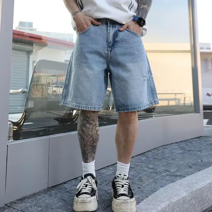 Shorts en jean délavé pour homme – Style streetwear estival, mode hip-hop, décontracté, coupe ample,