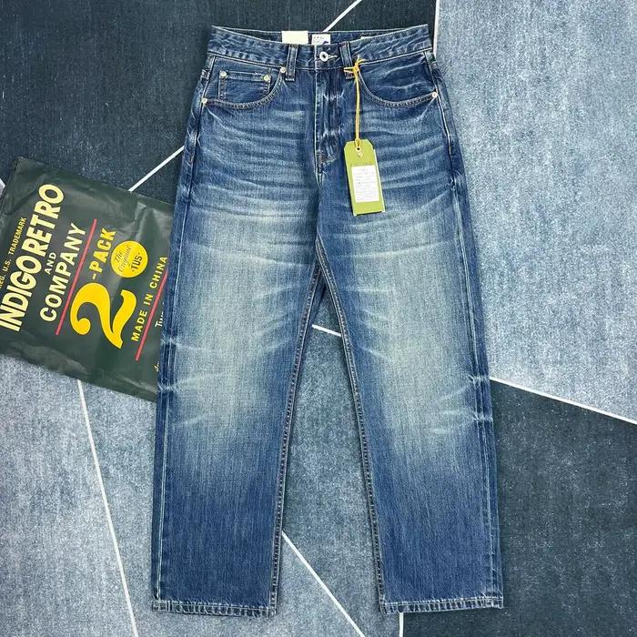 Nouveau style printemps : Jean homme coupe droite ample, style rétro américain, bord rouge, kaki ten