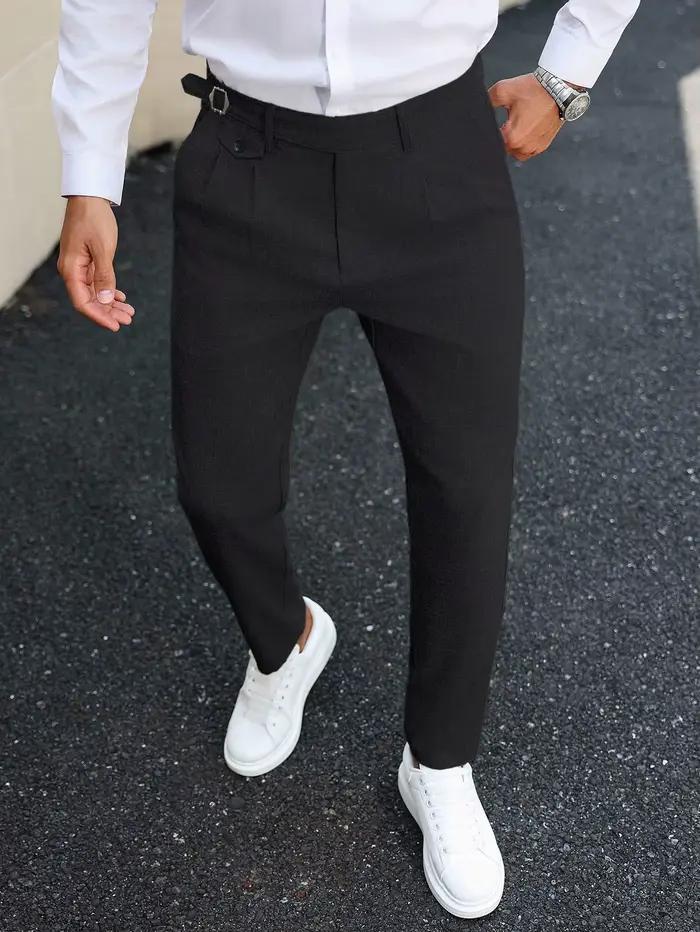 Pantalon chino pour homme, double plissé, texturé, en viscose et élasthanne, extensible, coupe slim 