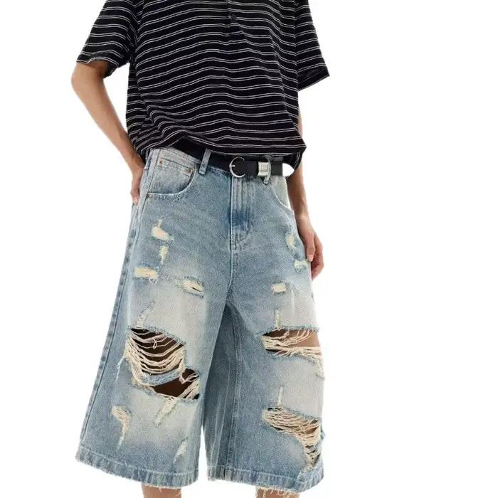 Nouveaux shorts en jean vintage déchirés pour hommes et femmes, style grunge, effet usé, jorts overs