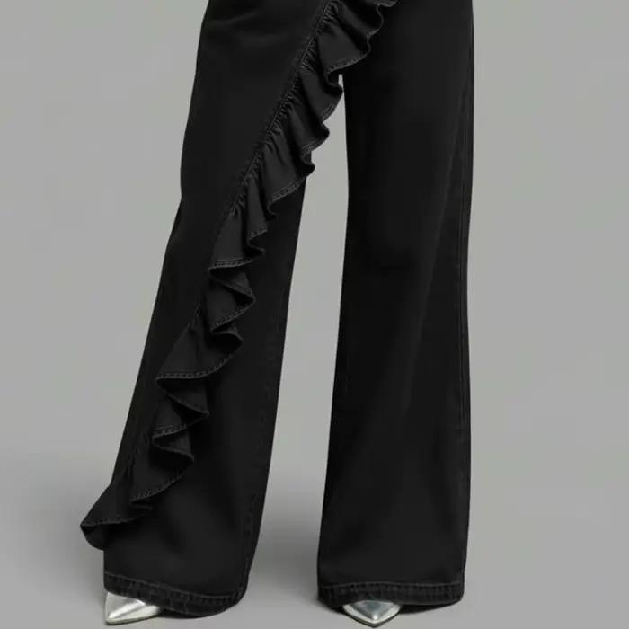 KIDCRKJ Nouveau Jean Américain Printemps 2026 Coupe Ample Irrégulière Taille Haute Évasée à Jambes L