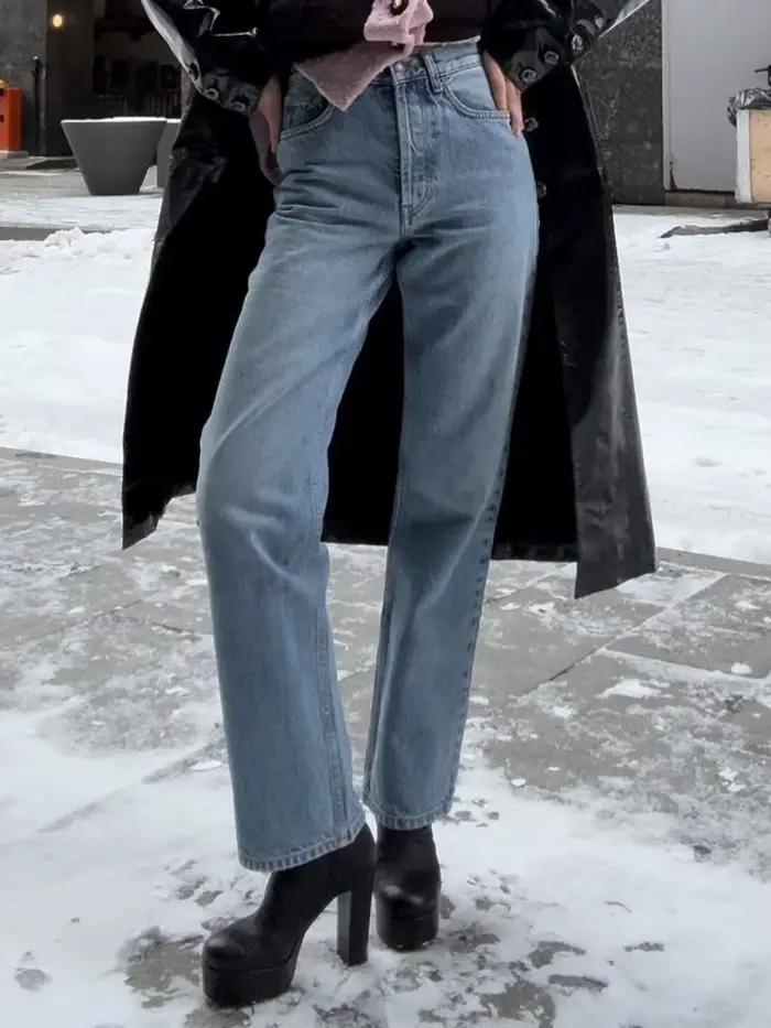 Wolfeel – jean rétro taille haute pour femme, jambe droite, en coton, longueur cheville, facile à as