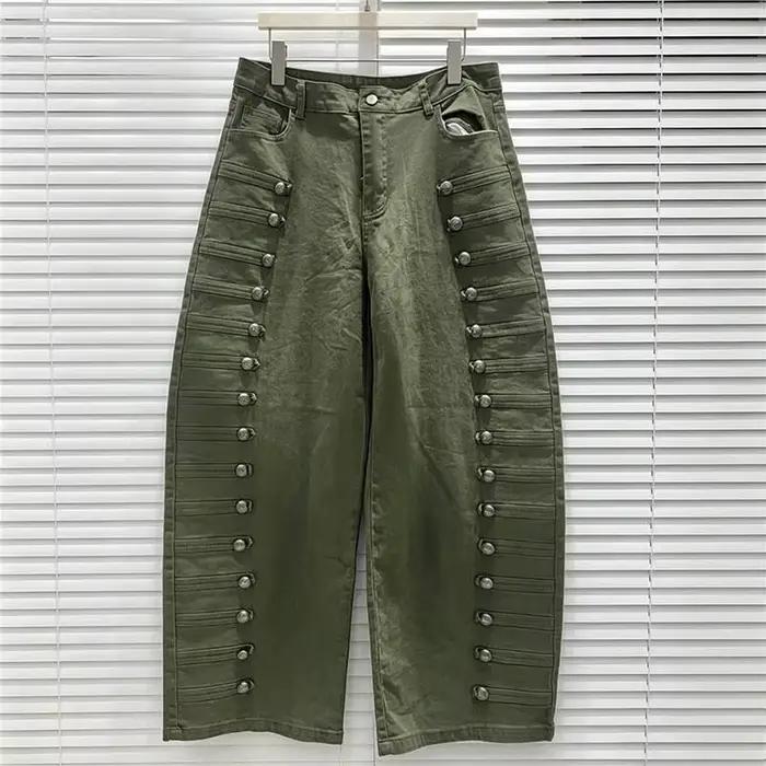 DEAT 2026 – Nouveau jean d'été pour femme, style américain, avec boutons métalliques, ourlet incurvé