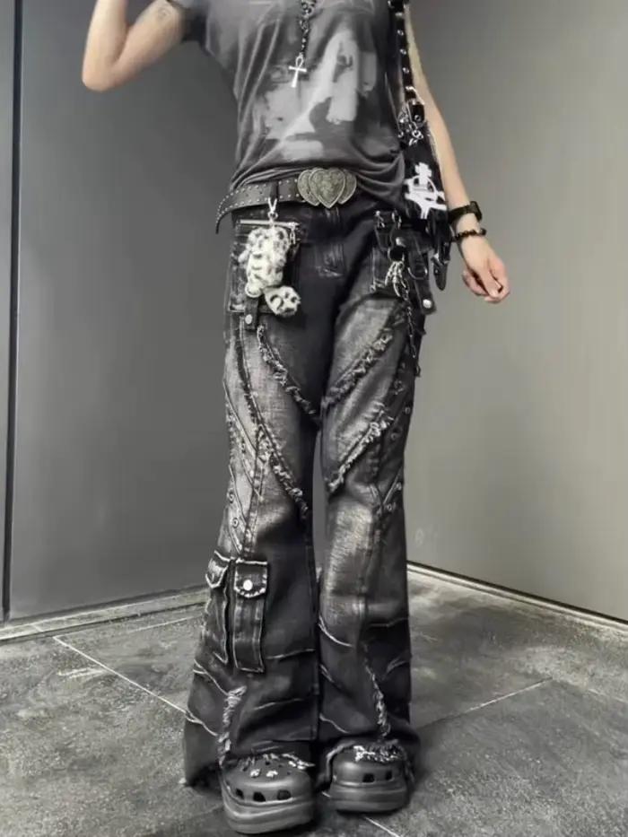 Jean évasé en denim pour femme, style japonais Y2K, collection Automne Hiver 2026, coupe cloche, des