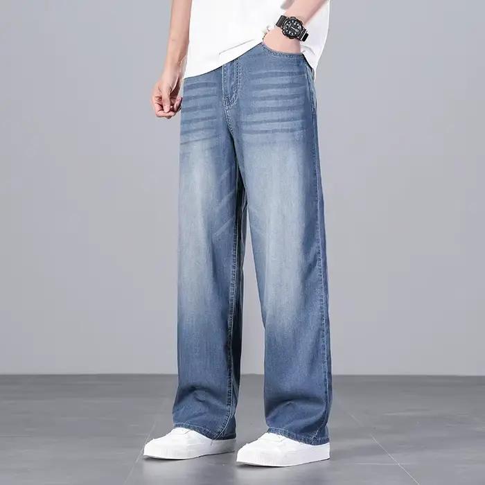 Jean droit ample et léger en lyocell de haute qualité pour homme, collection été 2026, avec patchs, 