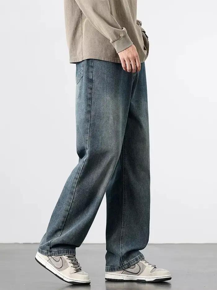 Jeans droits rétro américains printemps-automne, streetwear pour hommes, mode coréenne, pantalon en 