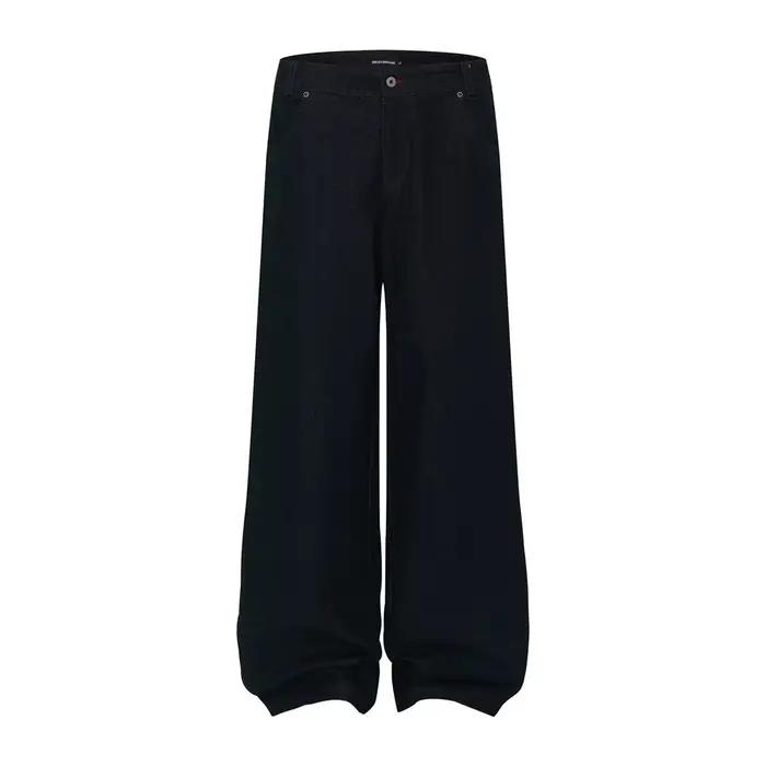 Poche jean foncé hommes Top point haute rue lavé lâche fermeture éclair mouche jambe large Denim pan