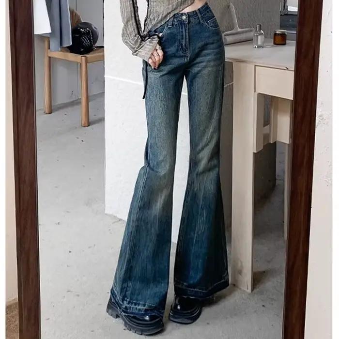 Jeans évasés taille haute vintage pour femmes et filles, pantalons astronomiques, pantalons en denim